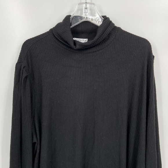 NWT Ophelia Roe Women's Ribbed Knit Turtleneck Dress Puff Sleeve Black Size 2X - Picture 2 of 11
